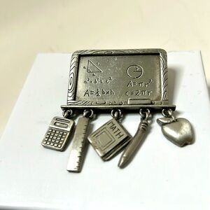 JJ Jonette vintage math teacher brooch pewter with charms